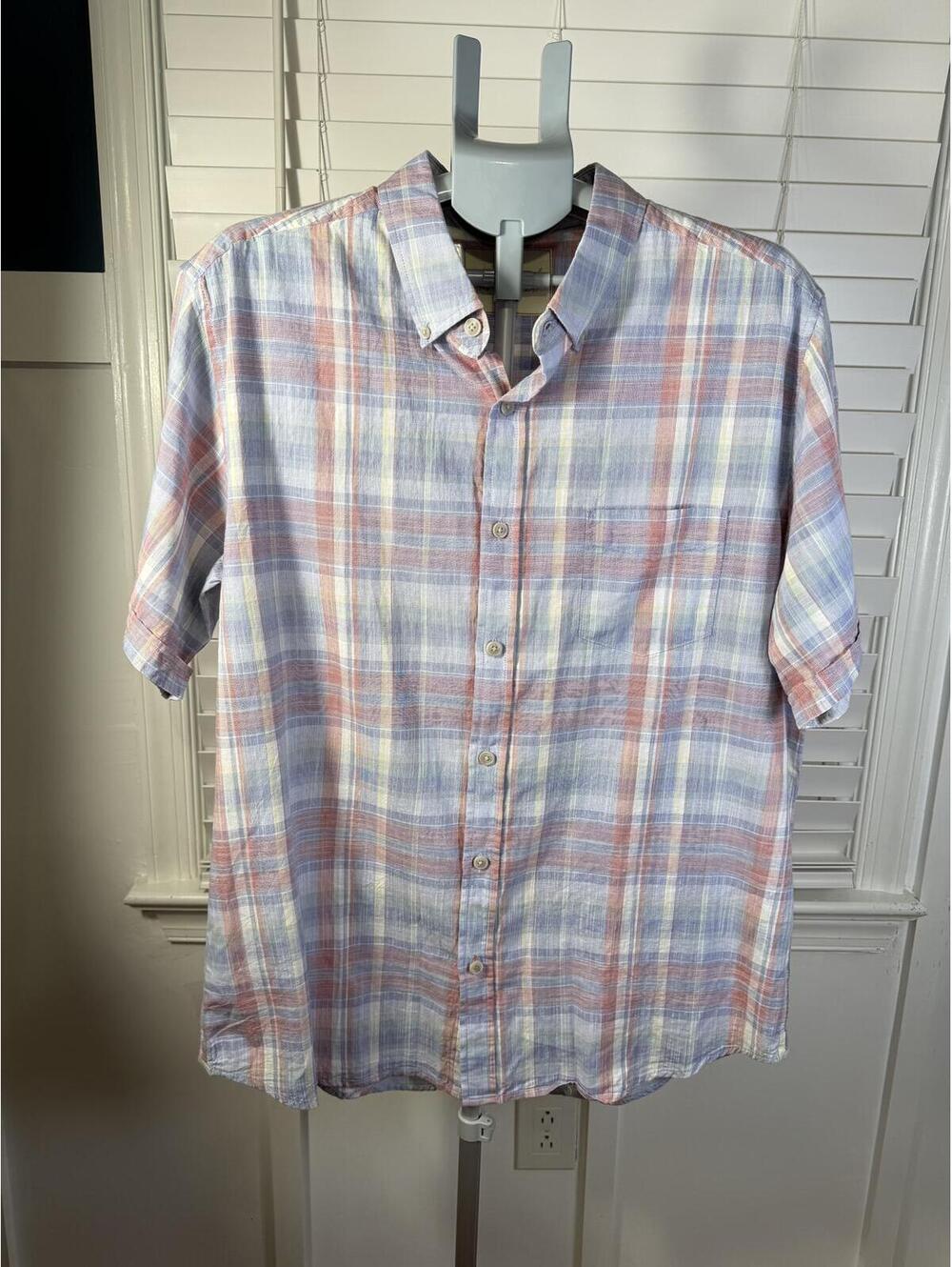 Weatherproof Vintage Men's XL Short Sleeve Plaid Button Down Shirt 100% Cotton